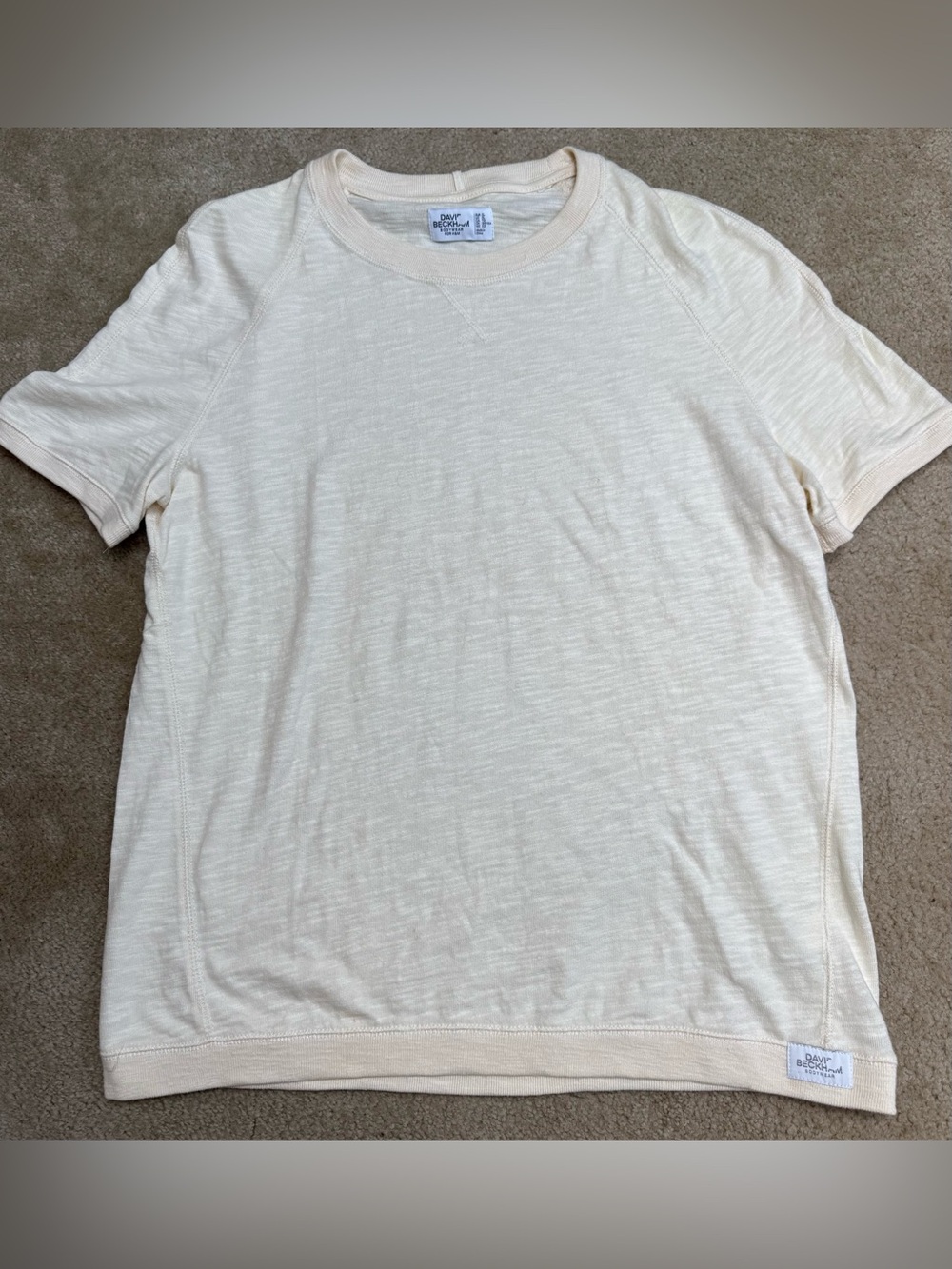 H&M David Beckham Sz XL  Cream Short Sleeve Crewneck Knit Tee
